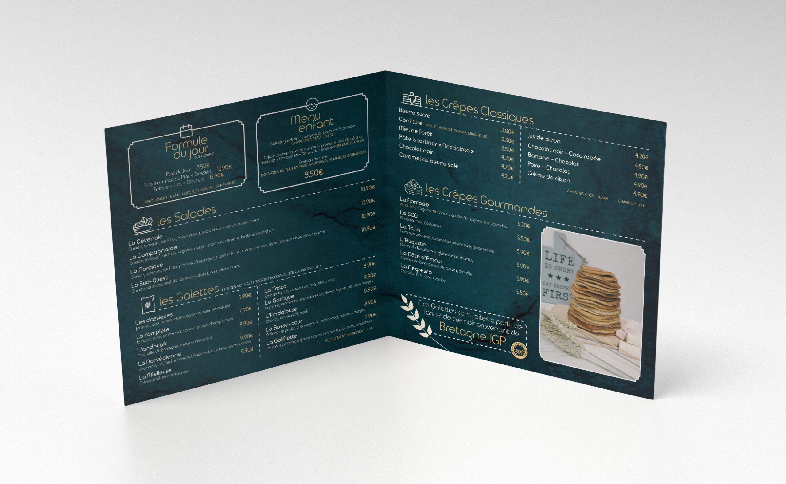 carte de menu restaurant creperie